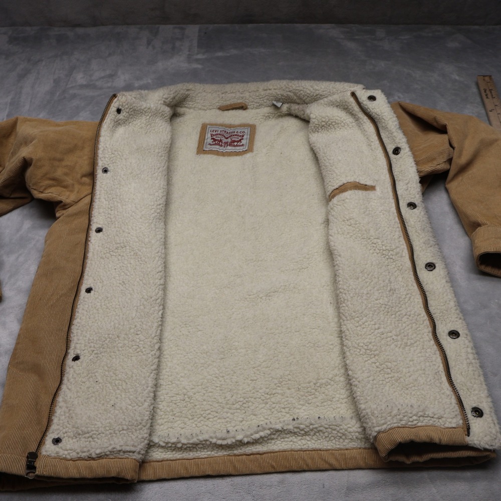 Levi's  Trucker Jacket Mens Medium Beige Corduroy Sherpa Lined Rugged‎ Full Zip - Picture 7 of 16